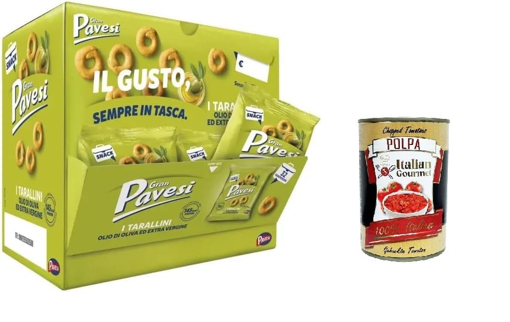Italian Gourmet Bundle Tarallini Snack 32x 32g + Italian Gourmet Polpa Gratis – Italienische Mini Taralli mit Olivenöl & nativem Olivenöl extra, herzhafter Snack, Aperitif, Büro & Vorrat 1,024kg
