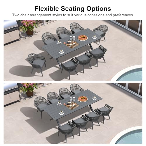 Image of PURPLE LEAF 9 Piece Longer Patio Dining Set with Outdoor Aluminium Dining Table and Woven Chairs Modern Metal Furniture Cushions Sets for Garden Yard Indoor Decor Kitchen Gray