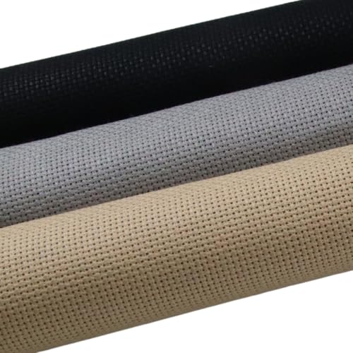 Image of KCS 3 pc of 15 inch x 18 inch(38cmx45cm) 18 Count Cross Stitch Cotton Aida Cloth Needlework Rolled Fabric Box,18CT,Khaki+Medium Grey+Black
