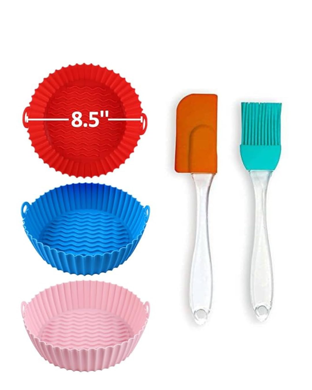 Nonstick Silicone Air Fryer Liners – Round Shape with Ear Handles, Reusable Baking Tray + Oil Brush & Spatula-image-18