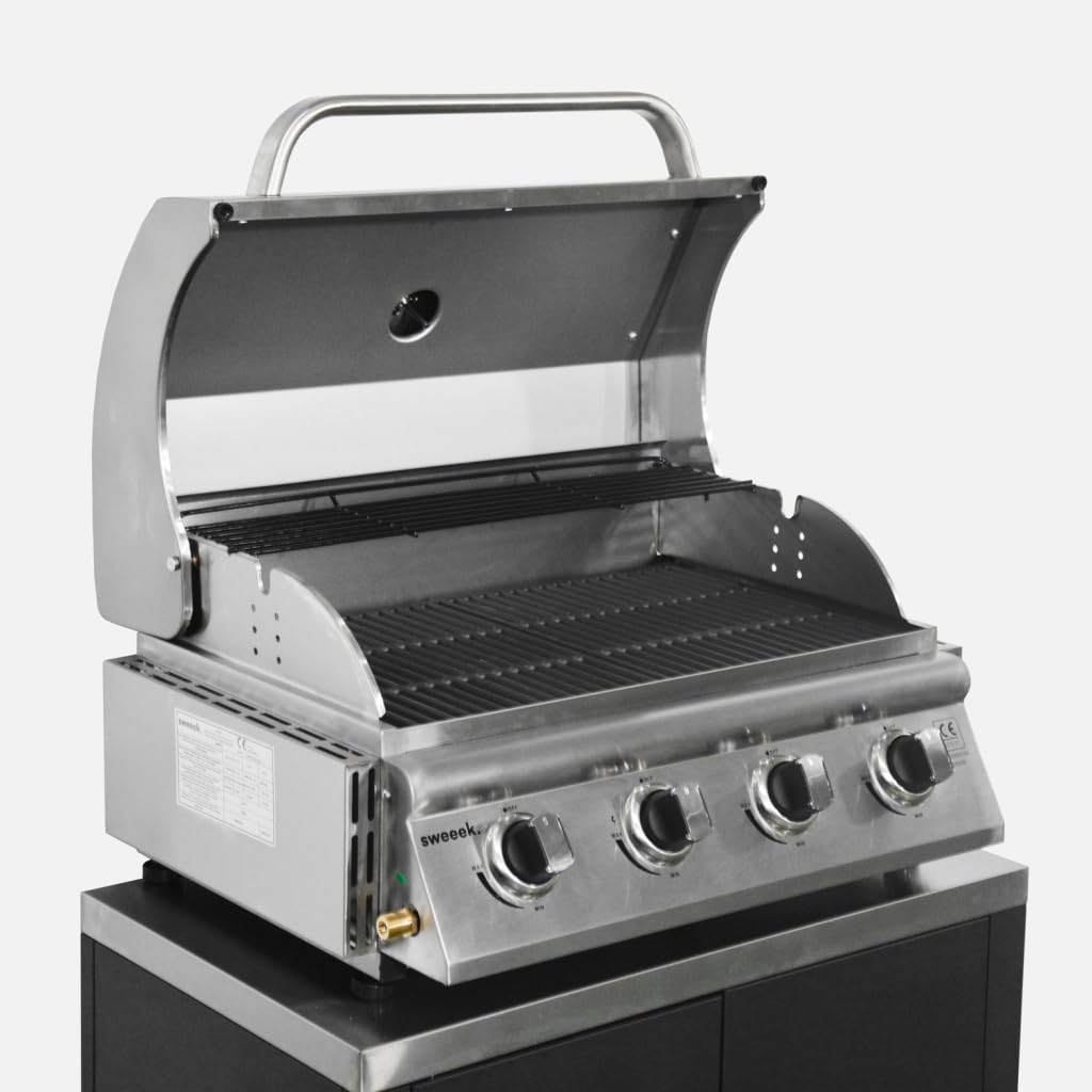 sweeek-Parrilla de gas empotrable de 4 quemadores Plata - 73x51.5x47.5 cm | Grimaud