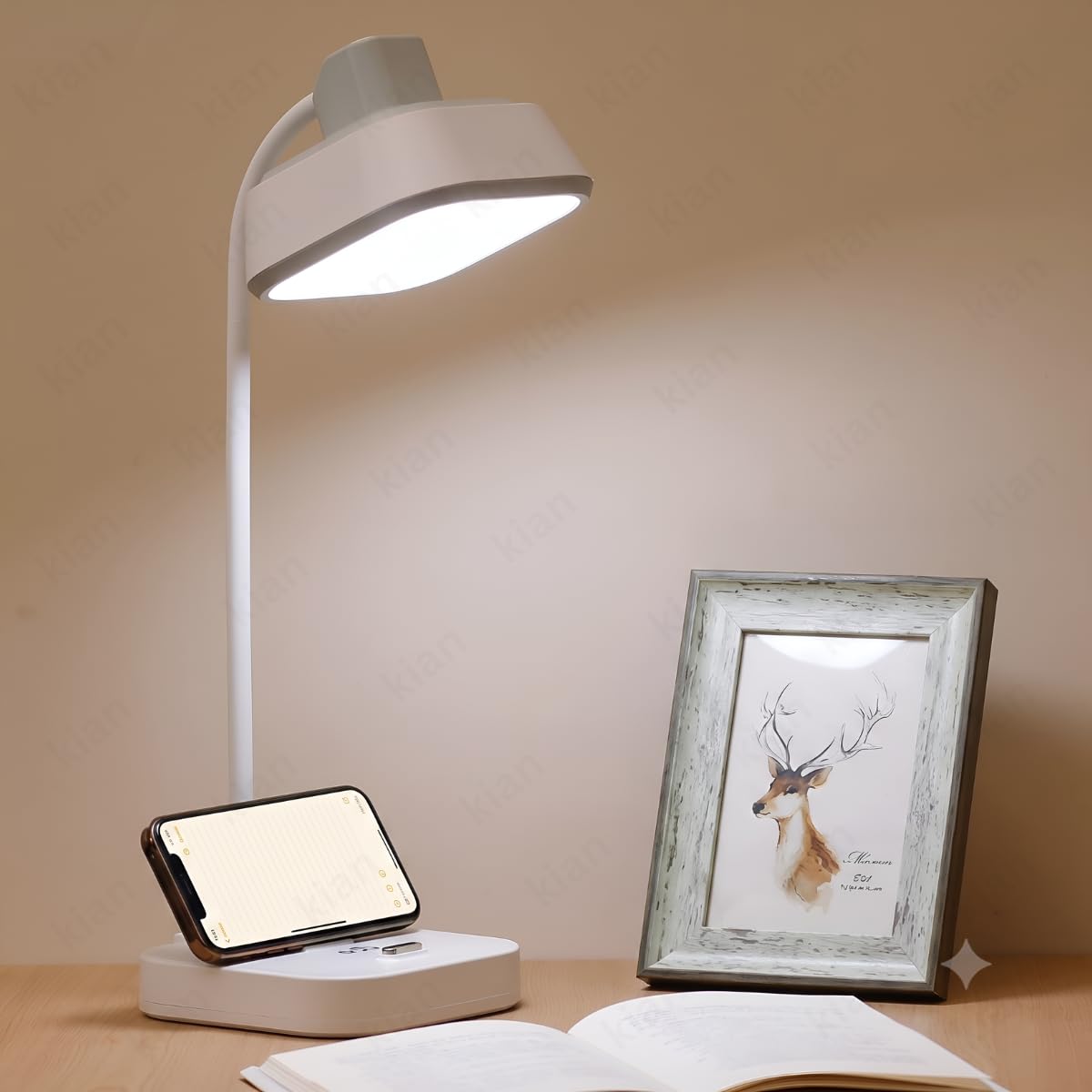Kian 3-in-1 LED Desk Lamp with Pen & Phone Holder, 1200mAh Battery– USB Rechargeable Study Lamp with Touch Sensor, 3 Light Modes, Eye Protection & Warm White,(Pack of 1) (Lamp_6)