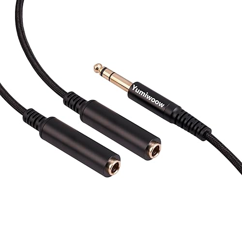 Miniatura 7 de Estéreo 14" 0.250 in TRS Plug a Dual 14 0.250 in TRS Jack Cable adaptador de 11.8 pulgadas (11.8 in), carcasa de aleación de aluminio+chapado en