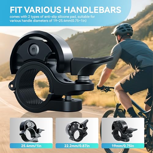 Image of Greallthy Loud Bike Bell for Adults Kids Fit 0.75-1in Handlebar | Premium aluminum&PC material, elegant & long-lasting. mounting tools included. Fits kids, city, folding, cruiser & most MTBs.