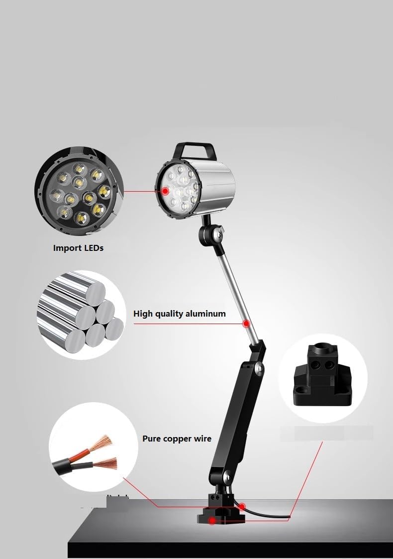 XUNDE12W 110V-220V IP68 Machine Lighting Adjustable Aluminum Alloy LED Work Light for Lathe, CNC Milling Machine, Drilling Machine - Long Arm (12)