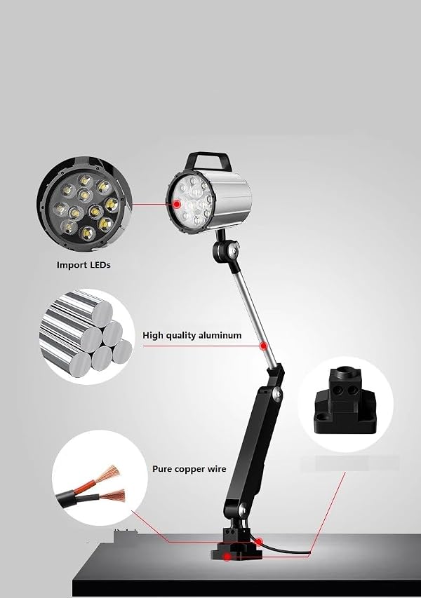 XUNDE 12W LED Lathe Drill CNC Machine Light Plus Long Arm Work Light 400+400mm Table Lamp 110-220V Multipurpose Waterproof IP67 Aluminum Alloy Industrial Explosion Proof Lighting (12) by XUNDE - Used condition - US$104.48