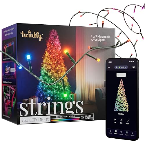 Twinkly Strings 750 LED RGB, Instelbare Lichtstrips Voor Buiten En Binnen, Slimme Multikleurige LED Lichten, Compatibel Alexa & Google Home, Gaming Lichten, IP44, App Gecontroleerd, Zwarte Snoer, 60m