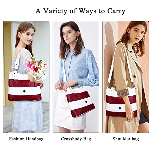 Image of Angel Kiss Hobo Shoulder Purses for Women Large Soft Washed PU Leather Stripe Crossbody Handbags