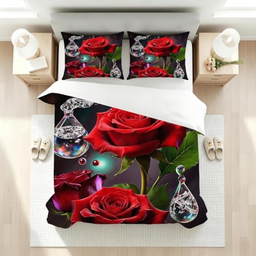 Housse de couette 140x200 rose rouge parure de lit microfibre 3 pcs