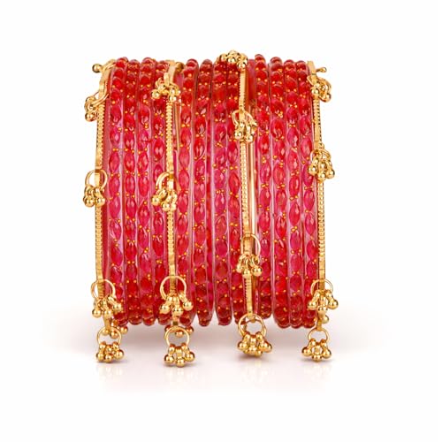 Image of Shining Diva Fashion 16 Pcs Trendy Stylish Glass & Kashmiri Ghungroo Bangles Set for Women & Girls | Traditional Festive Wedding Party Jewellery