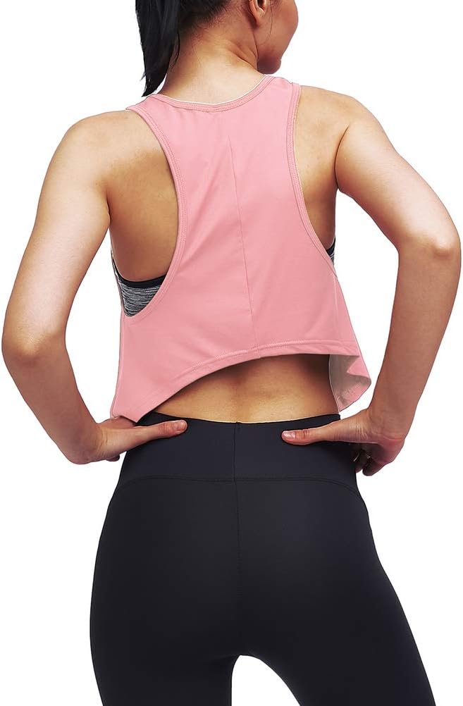 Mippo Womens Workout Racerback Cropped Tank Tops Loose Fit Flowy Athletic Gym Shirts X-Small Dusty Rose