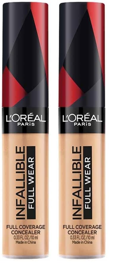 Image of L'Oreal Paris Full Coverage Concealer, Waterproof Formula, For Undereye Circles and Blemishes, For Highlighting and Contouring, Infallible, Shade: 312, 10g (Pack of 2)