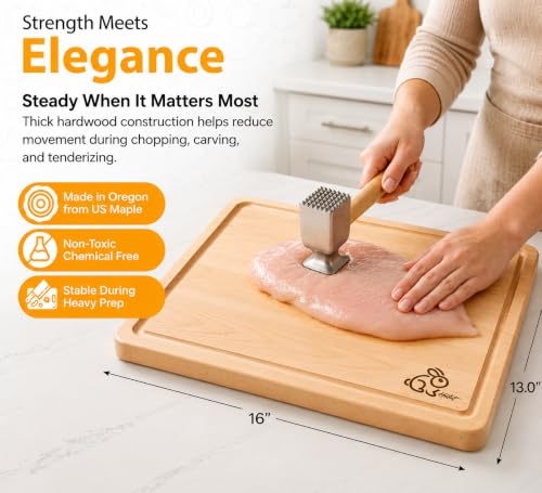 Farmhouse Set – Set Profesional de Tabla de Cortar de Madera de Arce con Ranura para Jugos y Soporte, Hecho en USA miniatura 4
