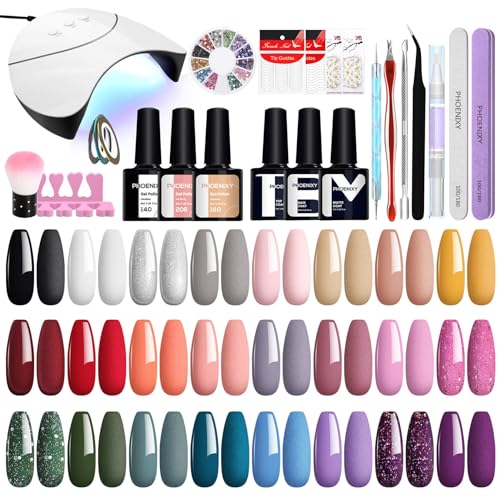 Phoenixy Uñas Semipermanentes Kit Completo con 36W U V/LED Lámpara 24 Colores Esmaltes Semipermanentes con Herramientas Kit Uñas Semipermanentes para Principiantes