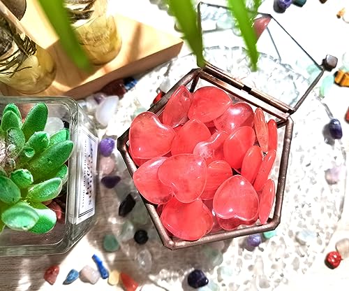 Image of QINJIEJIE 20PCS Cherry Quartz Heart Stones Crystals Bulk Love Shaped Worry Stone Heart Rock Pocket Polished Palm Gems Crystal Reiki Balancing Wholesale Carved Stone Decor Gift