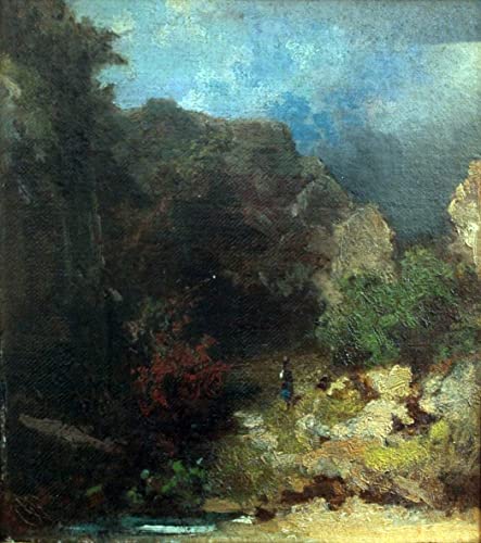 Affiche impression d'art Carl Spitzweg tableau paysage avec figure féminine pour mur 60x90cm