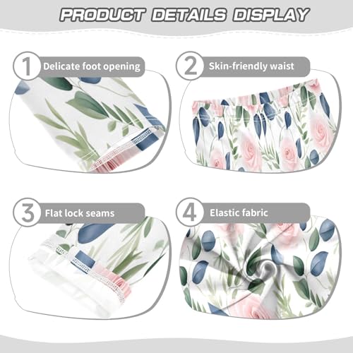 Bolaz Toddler Girls Leggings Printed Yoga Pants Leggings Blue Green Leaves Rose for Kids3