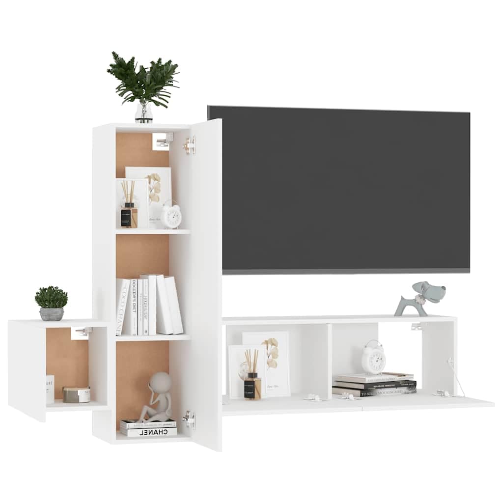 3-TLG. TV-Schrank-Set Weiß, Holzwerkstoff, Wandmontage, Modernes Media-Center für Wohnzimmer, Schlafzimmer, 100x30x30 cm