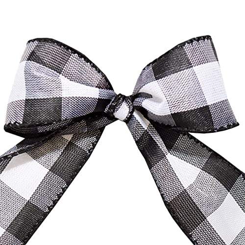 Morex Ribbon Cambridge Wired Plaid Ribbon, 2.5" X 50 Yd, Black Gingham #TOP3