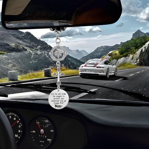 image for Mandark Car Bible Verse Hanging Cross Ornament, Automotive Rear View M