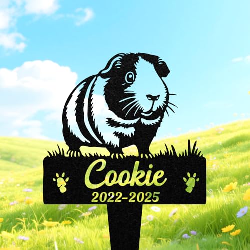 Image of funuricc Personalised Guinea Pig Memorial Gifts, Custom Guinea Pig Memorial Plaque, Pet Grave Marker, Metal Garden Sign, Pet Headstone, Remembrance Plaque, Engraved Name Sign, Pet Loss Gift
