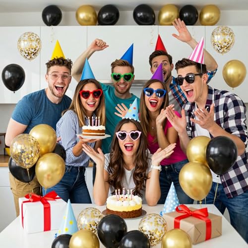 Image of Hiquaty Black and Gold Balloons,60pcs Black Balloons,12 Inch Gold Balloons,Black and Gold Confetti Balloons with Gold Ribbon for New Year Wedding Bridal Shower Party Decorations