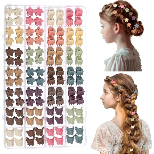 112 Pcs Baby Hair Clips - 3 Styles Mini Flower Butterfly Hair Clips Small Claw Clips for Girls Toddler Hair Accessories with Organizer Box