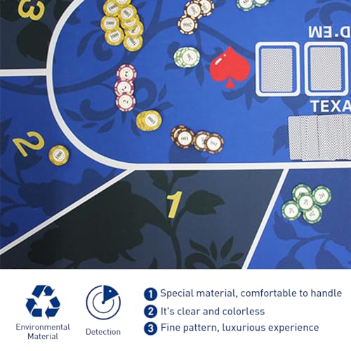 Image of PATPAT Poker Mat for Table 10 Players, 47.2 x 23.6 in Rubber Anti-Slip | Smooth Card Play, Helps Protect Table Surfaces, Stable Rubber Base, Printed Layout, Easy to Wipe, Care Guidance