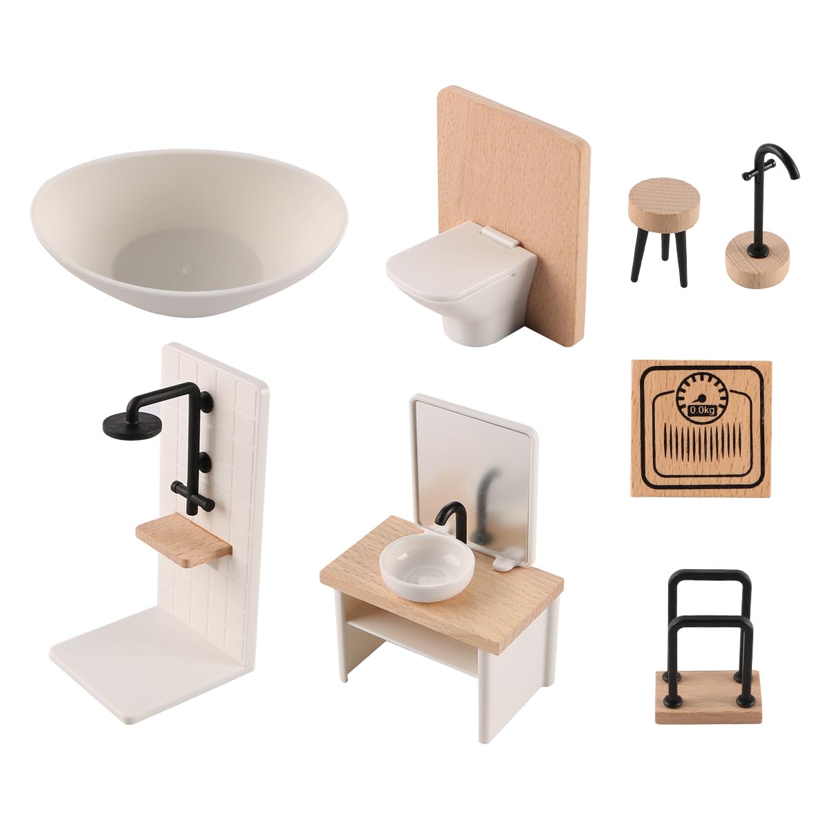 Sarini Dollhouse Bathroom Set Miniature Simulation Model Toilet Bathtub Wooden Bathroom Cabinet With Sink 1 Set - Image 2