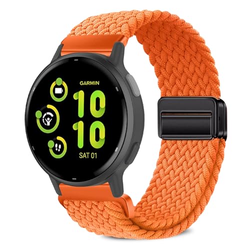 [VanHooc] 20mm �o���h Garmin Forerunner 570 42mm/Vivoactive 6/Approach S44/S50/Forerunner 165�Ή� �i�C���� �u���C�f�b�h �ґg �L�k�� �}�O�l�b�g �o�b�N�� �ʋC�� ��