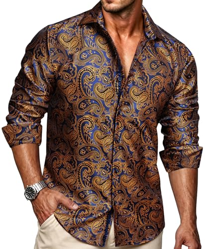 Chemise en soie homme motif cachemire manches longues de fête