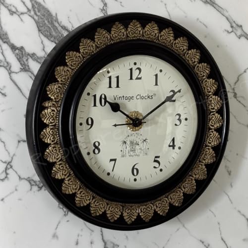 Image of Vintage Clock Brass Inlay Wooden Shiny Brown Handcrafted Wall Clock Handcrafted for Living Room Home Office Decor /VC-9154-10-FE