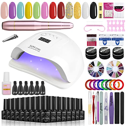 F7F9 Acrylic Gel Nail Polish Kit with UV Light, 12 Colors Polygel Nail Kit with Drill 72W LED Nail Dryer Lamp, Stater Kit for Gel Manicure Beginner Nail Art Lover, Fashion Gift Set for Women