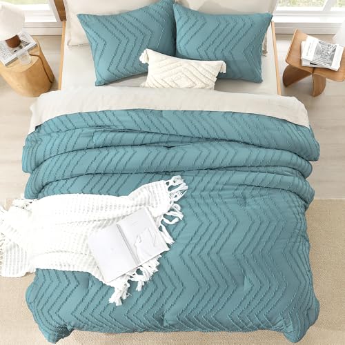 Image of Litanika Boho Full Comforter Set, 3 Pcs Grayish Teal Lightweight Bedding