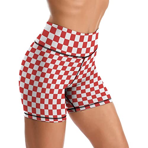 Tadxcjz Yoga-Shorts, hohe Taille, Biker-Shorts für Damen, athletisch, Laufen, Workout, Schachbrett...