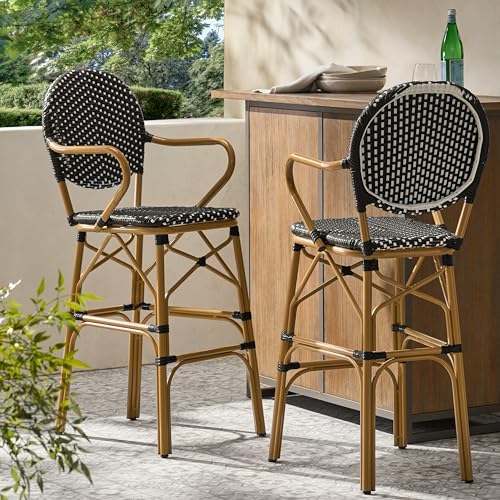 OPAHDN Outdoor Wicker Barstool Set with Aluminum Frame