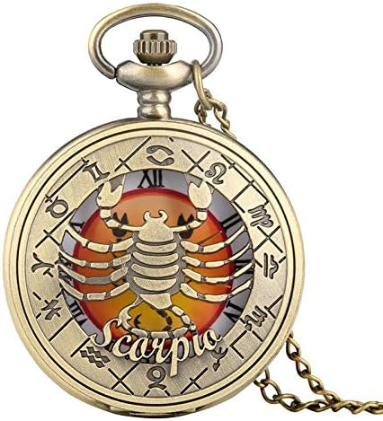 Vintage Pocket Watch,Men Gifts, Retro Zodiac Pattern Pocket Watch Necklace Chain Copper Twelve Constellation Pendant Clock-Leo (Color : Taurus)