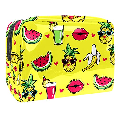 Preisvergleich Produktbild Make-up-Tasche, tropische Ananas-Lippen, Cocktail, Wassermelone, Bananenmuster, Kosmetiktasche, Reisetasche, große Kulturtasche, Make-up-Organizer für Frauen