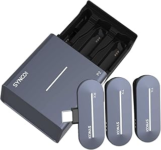 Sistema De Microfone Sem Fio,Sailsbury Sistema de microfone sem fio P2T 1-Trigger-2 2.4G com 2 * transmissores + 1 * receptor tipo C + 1 * estojo de carregamento sem fio Faixa de transmissão de 150M B