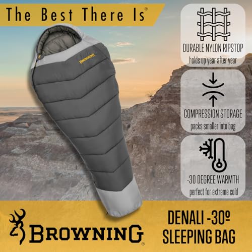 Browning Camping Denali -30° Bolsa de Dormir Momia, Carbón/Gris miniatura 4