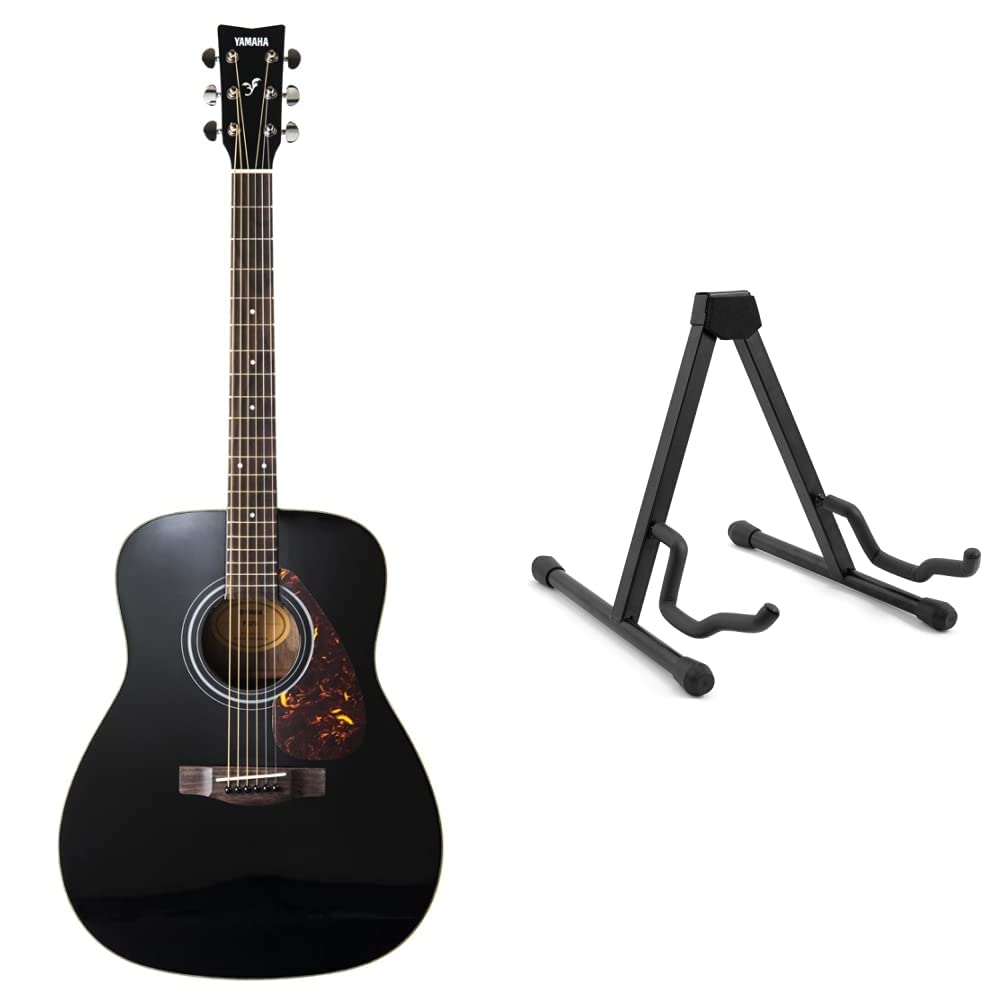 Yamaha F370 Chitarra Folk - Chitarra Acustica 4/4 in Legno - 6 Corde in Acciaio, Nero & TIGER GST7-BK Supporto universale pieghevole per chitarra A-Frame per chitarra elettrica