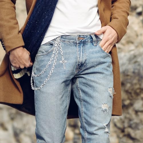 Punk Pants Chain Hip Hop Cross Sword Star Rivet Charm Layered Jeans Chains Wallet Chain Vintage Rock Chains for Women Men Halloween Jewelry Clothing Accessories4