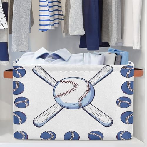 Image of Sport Baseball Storage Baskets for Organizing, Fabric Collapsible Storage Bins Box Baseball Bat Decorative Toy Organizer Baskets for Closet Shelves Gift Basket 2Pcs