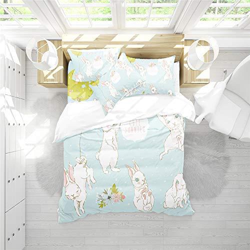 REALIN Animal Theme Print Bedding Children's Favorite Hare Prints Duvet Cover Set Girl Boy Kids Bed Sets 3/4PCS Quilt Covers/Sheets/Pillow Shams,Twin/Full/Queen/King (B,Full-200x229cm-3PCS)