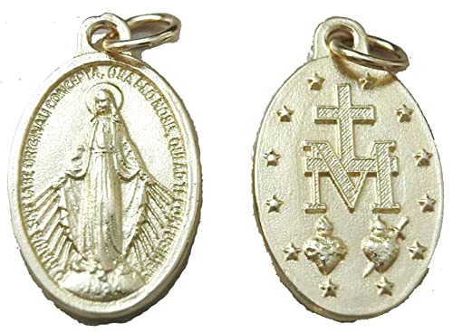 GTBITALY Medalla de la Virgen Milagrosa con logotipo original de oración en latín con anillo de oro dorado, tamaño de 2,5 cm y 25 mm