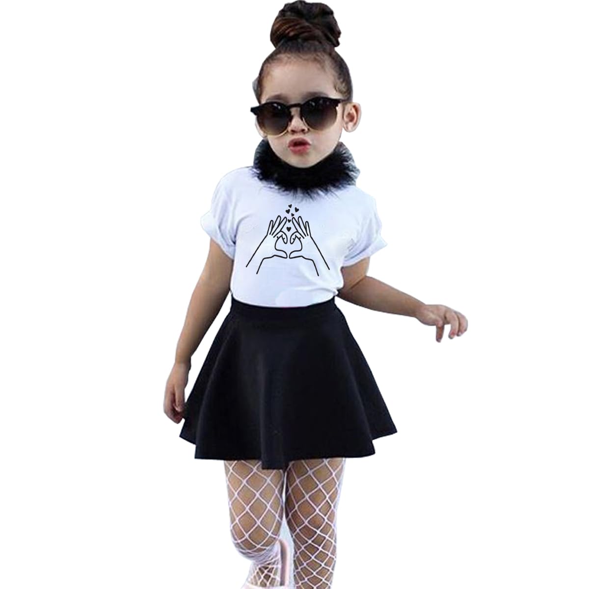 Cotton Blend Round Neck Half Sleeve T Shirt and Skirt Set for Girls, Pack of 1, White, 0 to 6 Years, GSS_WH020