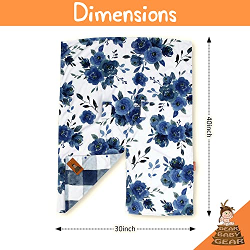 Image of Dear Baby Gear Floral Baby Car Seat Canopy with Snap Button Opening - Newborn & Toddler Carseat Cover - Nursing Covers - Infant Chair Essentials (Watercolor Roses /Blue Watercolor Plaid, 40 inch x 30 inch)