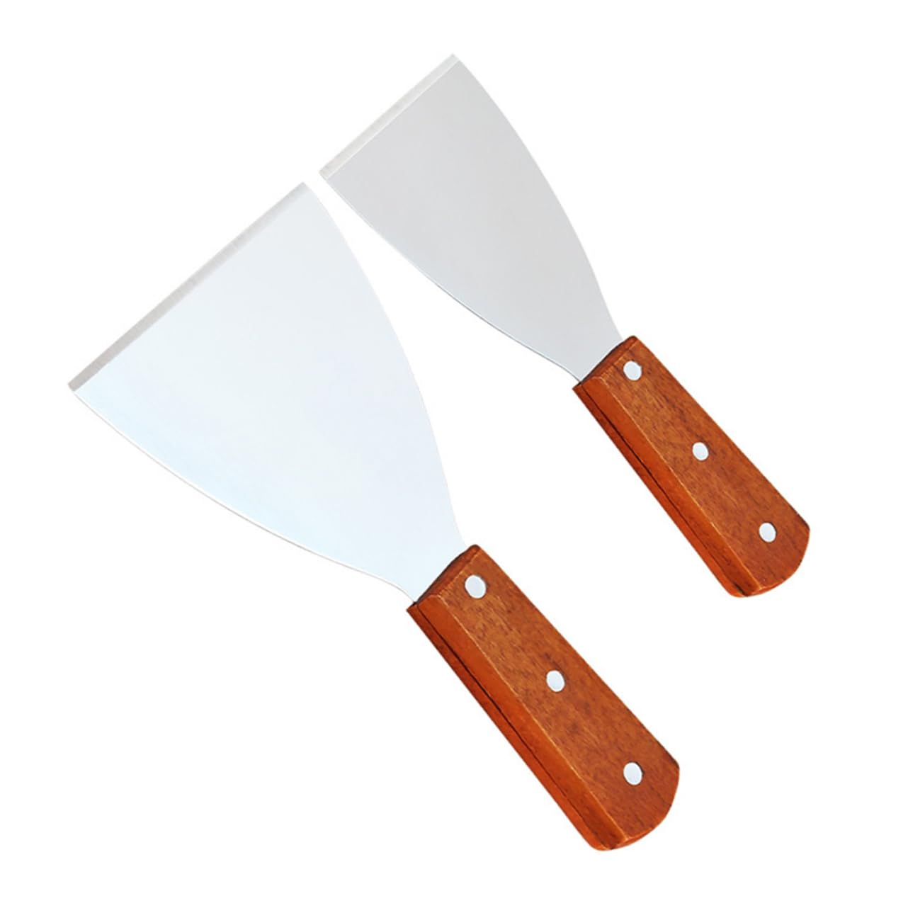 FUNOMOCYA Set of 2 Stainless Steel Cake Scrapers Wooden Handle Versatile for Pizza Steak Pancake Large Small