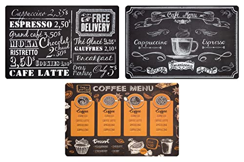 Set de Table lavables en Plastique American Vintage 44x28 cm, Sets de Table en PVC Fantasy American Breakfast (Lot de 3)