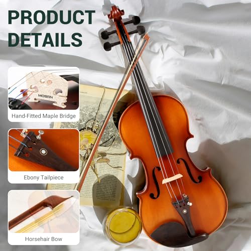 Image of MOSEN 4 /4 Full Size Solid Maple Violin Fiddle Ebony Fittings Beginner Kit